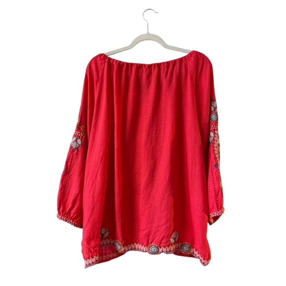 Johnny Was Masie Peasant Tie Blouse Plus Size XXL Red Floral Embroidered Boho - Picture 4 of 13